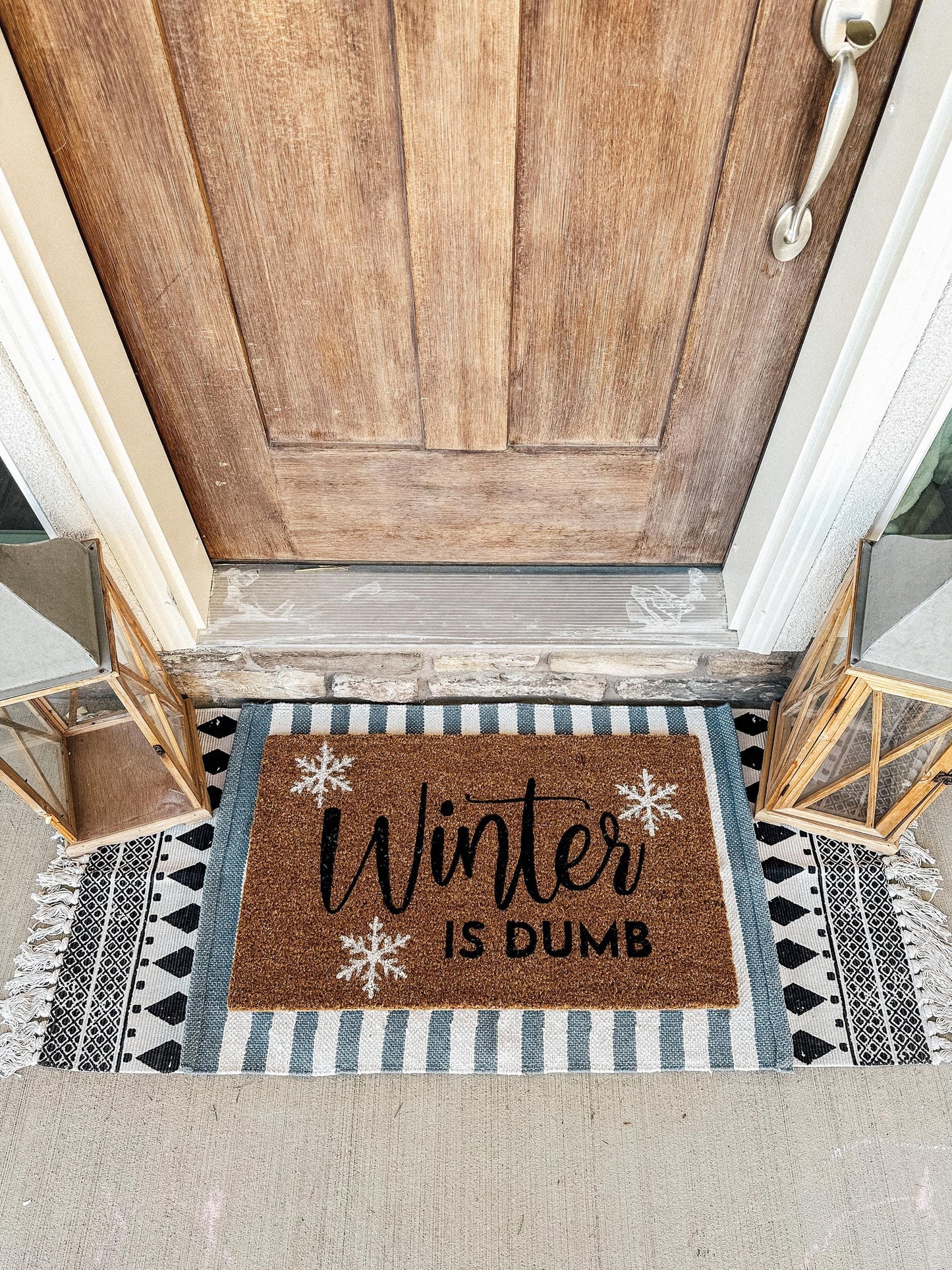 Winter Is Dumb Doormat | Winter Porch Decor | Christmas Porch Decor | Holiday Decor | Funny Entryway Rug | Custom Doormat