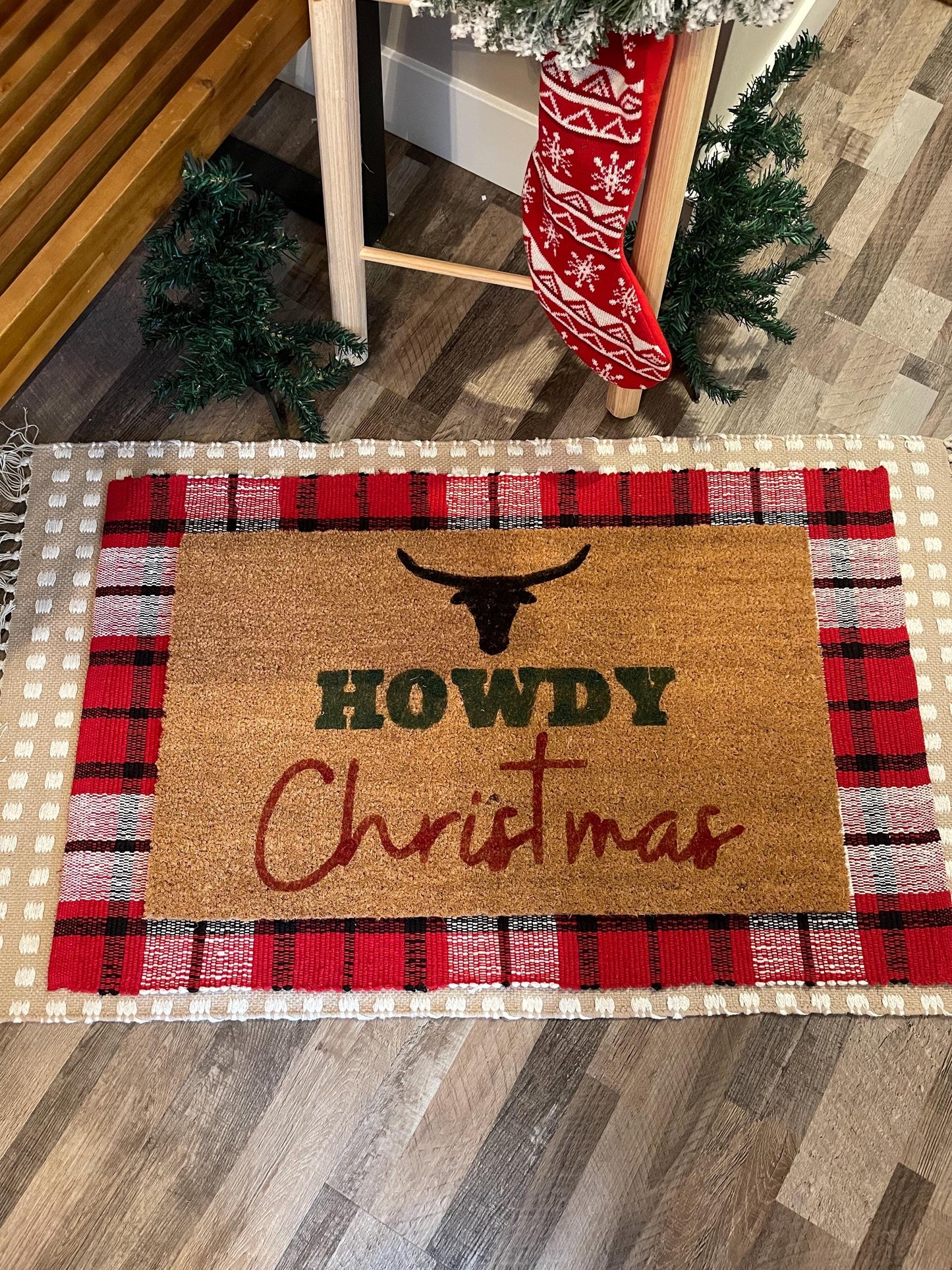 Howdy Christmas Doormat | Country Christmas Home Decor | Custom Doormat | Coir 18X30 Rug
