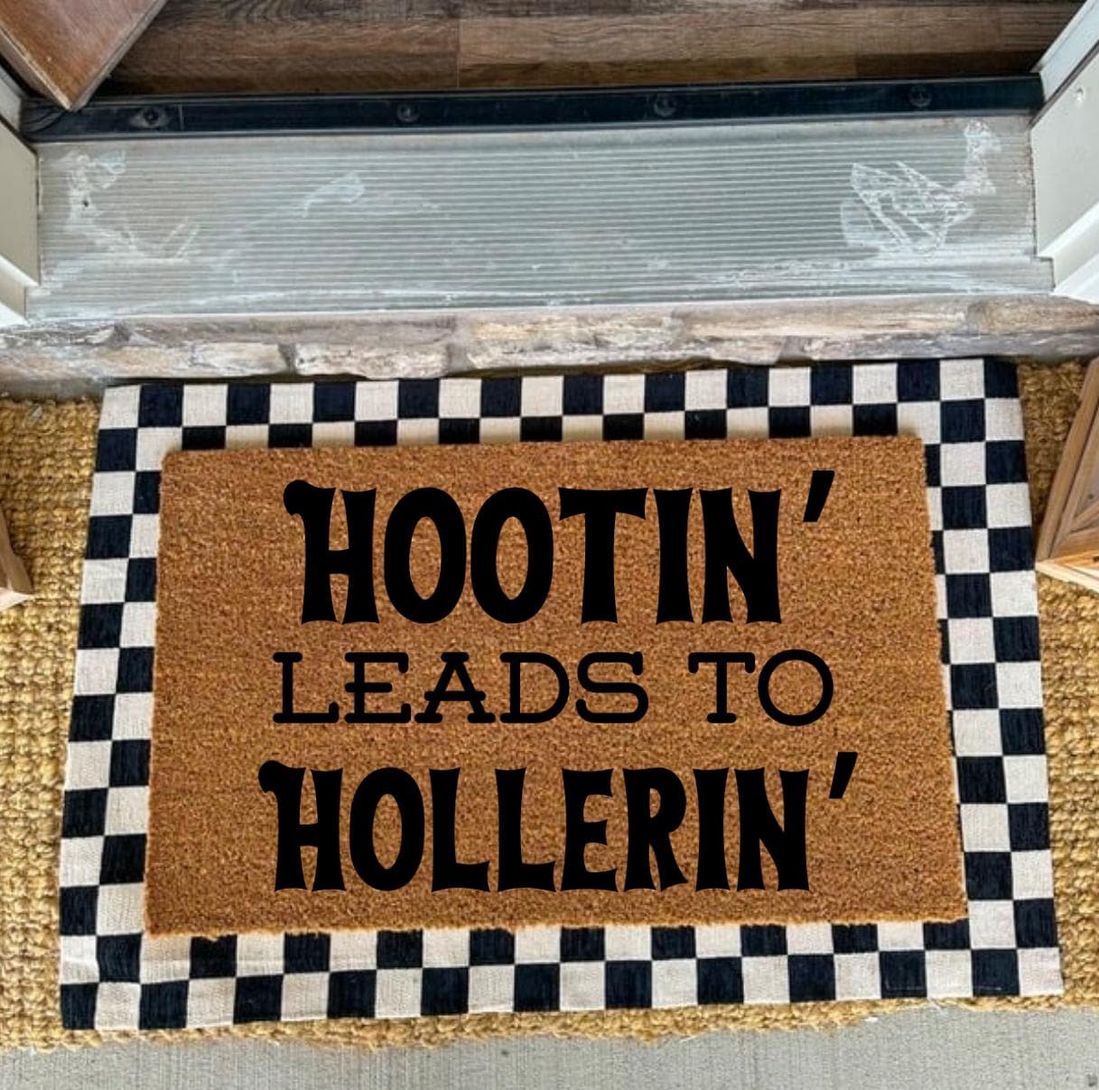 Hootin Leads To Hollerin Doormat | Country Decor for front porch | Western Porch Decor | Farmhouse Doormat