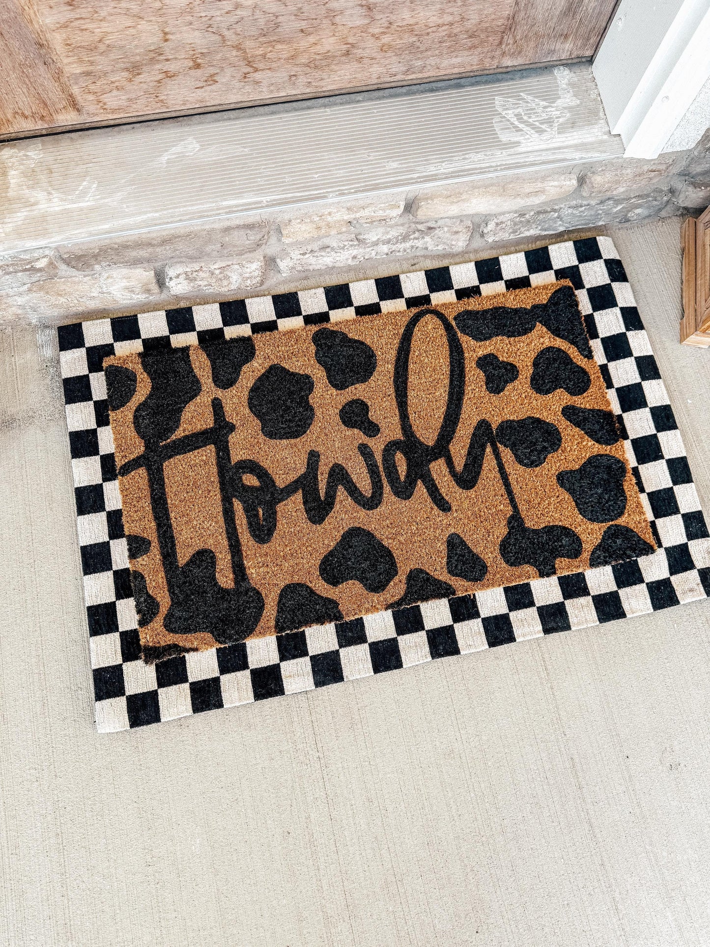Cowprint Howdy Doormat | Cowprint pattern Rug | Custom Doormat | 18X30 Coir Mat