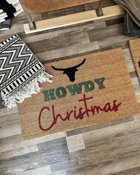 Howdy Christmas Doormat | Country Christmas Home Decor | Custom Doormat | Coir 18X30 Rug