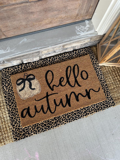 Hello Autumn Doormat | Pumpkin Doormat| Fall Welcome Mat | Custom Doormat | Coir 18X30 Rug