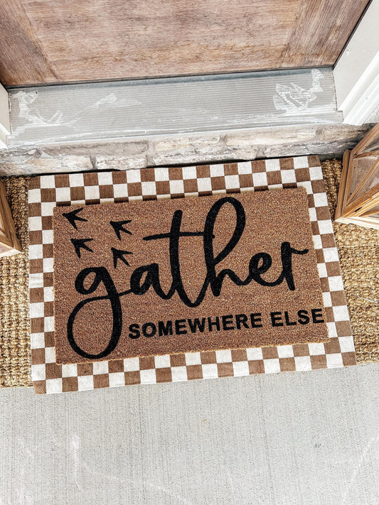 Gather Elsewhere Doormat | Funny Thanksgiving Doormat | Funny Welcome Mat | Housewarming Gift