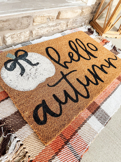 Hello Autumn Doormat | Pumpkin Doormat| Fall Welcome Mat | Custom Doormat | Coir 18X30 Rug