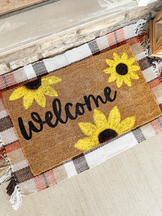 Cute Sunflower Door Mat | Welcome Mat | House warming gift | Rug | Porch Gift | Home Gift for friend | Sister In Law Gift