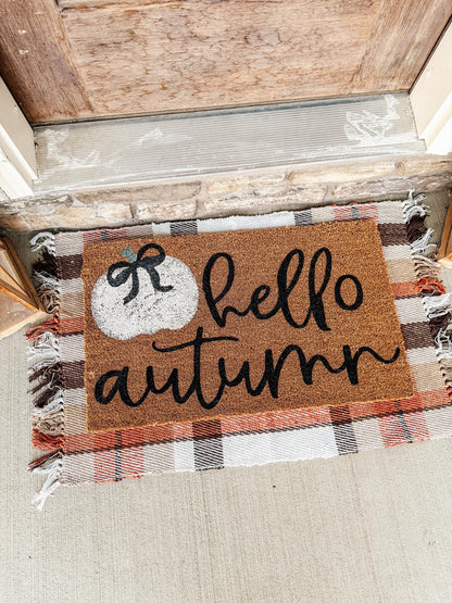 Hello Autumn Doormat | Pumpkin Doormat| Fall Welcome Mat | Custom Doormat | Coir 18X30 Rug