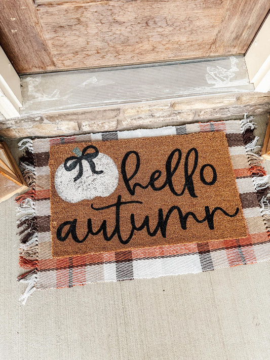 Hello Autumn Doormat | Pumpkin Doormat| Fall Welcome Mat | Custom Doormat | Coir 18X30 Rug