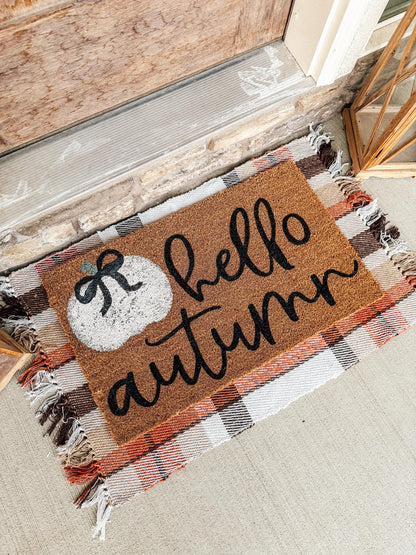 Hello Autumn Doormat | Pumpkin Doormat| Fall Welcome Mat | Custom Doormat | Coir 18X30 Rug