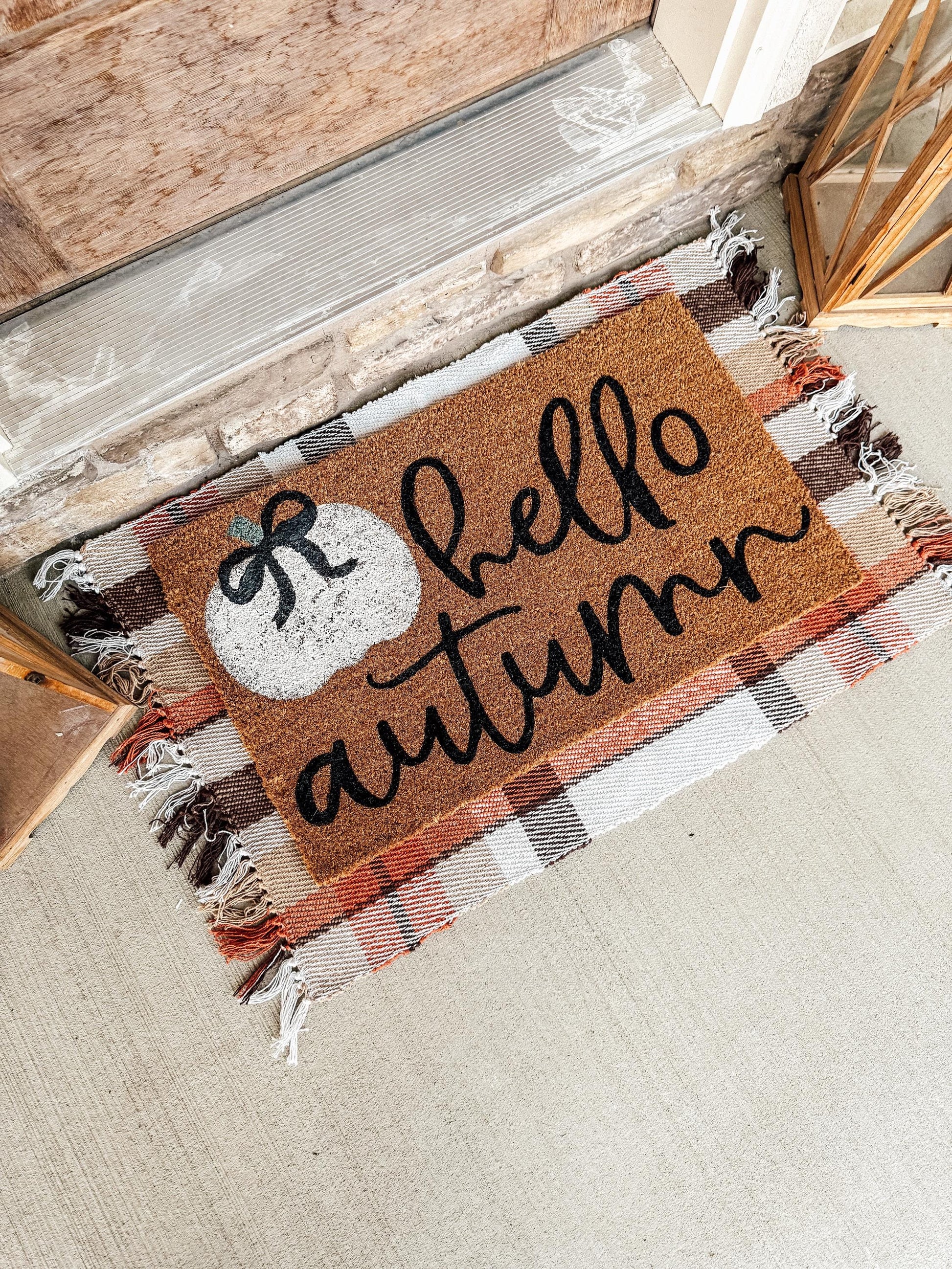 Hello Autumn Doormat | Pumpkin Doormat| Fall Welcome Mat | Custom Doormat | Coir 18X30 Rug