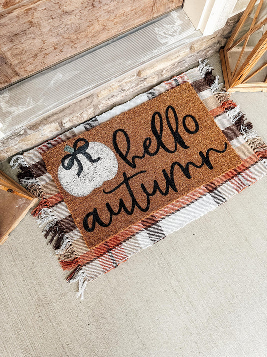 Hello Autumn Doormat | Pumpkin Doormat| Fall Welcome Mat | Custom Doormat | Coir 18X30 Rug