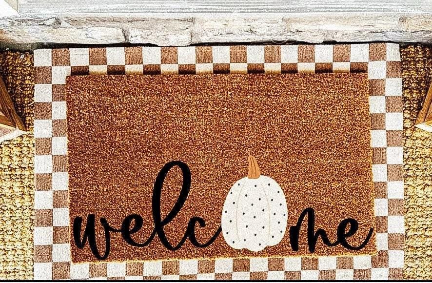 Pumpkin Door Mat | Fall Doormat for front porch | Fall welcome mat | Charming Fall Home Decor | Fall Decor for home