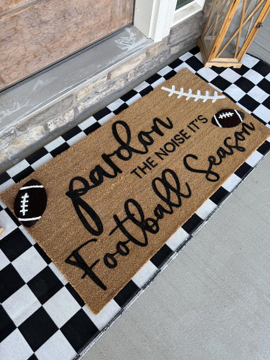 Pardon The Noise It’s Football Season Doormat | Welcome Mat for Football Season | Coir Outdoor Rug | Funny Front Door Mat