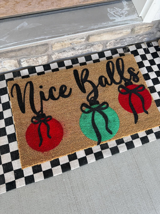 Nice Balls Ornament Doormat | Welcome Mat for Christmas | Holiday Doormat | Christmas Doormat | Custom Doormat | 18X30 Coir Rug