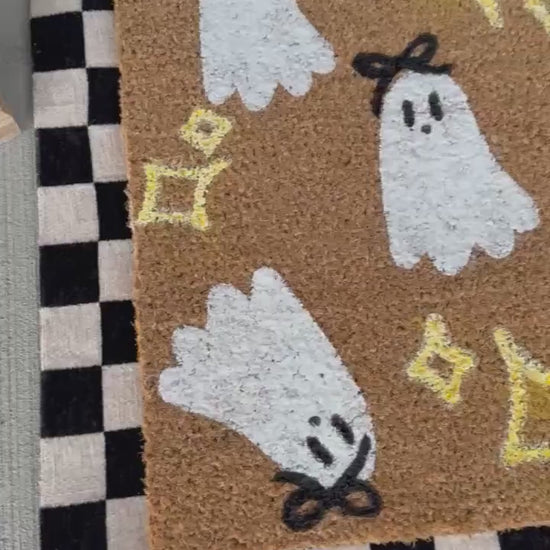 Cute ghost bows Door Mat  | Halloween welcome mat | Charming retro Fall Home Decor